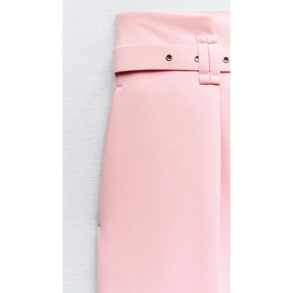 Zara Wide Leg Belted Pants Pink Size S